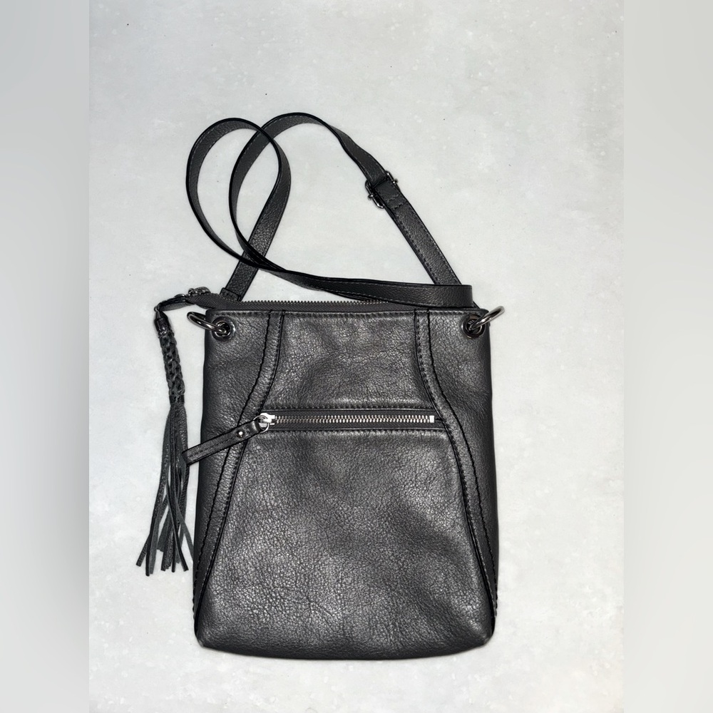 DANIER Gun Metal Leather Crossbody Bag Purse